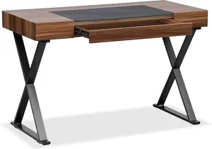 Homeology ADONIS Walnut and Matte Black Legs Ergonomic Home Office Luxury Computer Desk