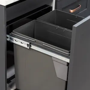 600mm Under Counter Bin Pull Out Kitchen Waste Recycling Cabinet 2 x 45L Dark Grey