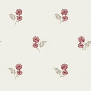 Grandeco Clematis Floral Sprig Textured  Blown Vinyl Wallpaper, Red