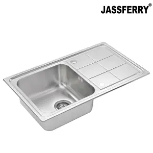 JASSFERRY Brilliant Stainless Steel Kitchen Sink Single Bowl Reversible Rectangle Drainer, 860 x 500 mm