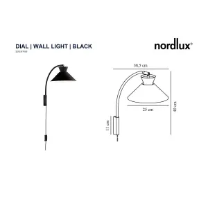 Nordlux Dial Indoor Bedroom Living Dining Office Wall Light in Black (Diam) 25cm