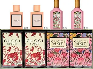 Gucci Perfumes For Women - 4 Pcs. Women's Fragrances Gift Set For Women - 2X Gucci Bloom Perfume For Women 0.16Oz And 2X Gucci Flora Perfume For