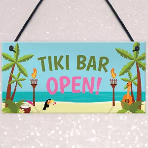 Red Ocean Welcome Tiki Bar Signs Novelty Bar Decor Gifts Hanging Signs For Home Bar Garden Bar Gifts