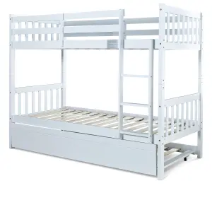 Essentials White Wooden Single 3ft Bunk Bed Frame With Underbed Trundle