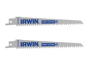 IRWIN 152mm Sabre Saw Blades for Wood and PVC - Durable Pack of 2 for Effortless Cutting