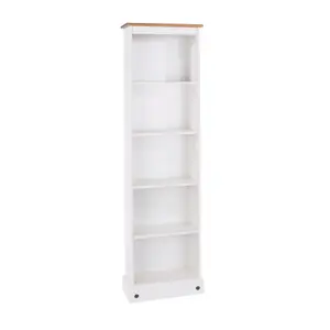 White wax Premium Corona tall narrow bookcase with antique wax top