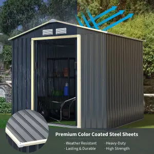 Costway 7 x 6 FT Outdoor Garden Storage Shed Large Tool Utility Storage House W/ Sliding Door