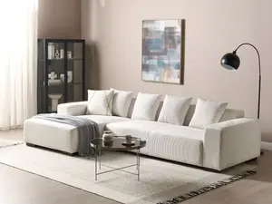 Corner Sofa LUNGO Off-White Corduroy Right Hand