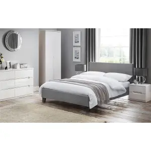 Premium Light Grey Linen Fabric Style Bed Frame - Double 4'6" (135cm)