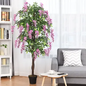 Costway 180cm Realistic Artificial Wistera Flower Tree Fake Greenery Plants Potted Plant