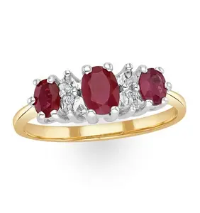 Ruby 0.85Ct And Diamond 9K Gold Ring