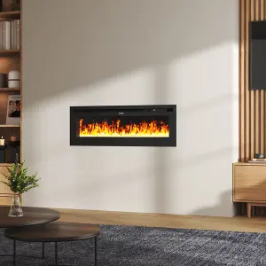 Electrical Fireplace with Remote Control and 12 Vibrant Flame Colours in Black, Size 50in