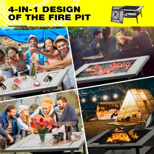 Centurion Supports SHANGO Multi-Functional Black with Ceramic Tiles Outdoor Square Heater, Fire Pit, Brazier, Table