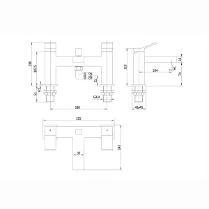 ENKI Athena Brushed Nickel Square Solid Brass Shower Mixer Tap Filler BT0208