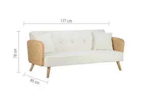 Rattan Sofa Bed White Boucle Fabric Birlea Lima 3 Seater Settee Click Clack