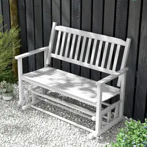 Costway 2 Seats Outdoor Glider Bench Poplar Wood Patio Swing Glider Loveseat Chair with Armrests