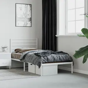 Berkfield Metal Bed Frame with Headboard White 75x190 cm 2FT6 Small Single