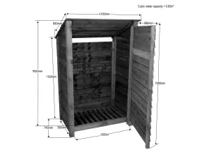 Wooden log store (roof sloping back) with door W-119cm, H-180cm, D-88cm - natural (light green) finish