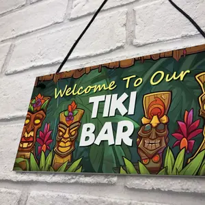 Red Ocean Tiki Bar Hanging Bar Pub Plaque Welcome Sign Cocktails Beach Decoration Sign Friendship Gift For Men Women