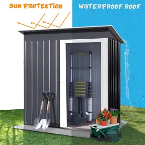 5x3ft Metal Shed Garden Storage Shed Pent Roof with Single Door,Charcoal Black