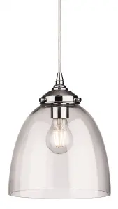 Luminosa Seville 1 Light Dome Ceiling Pendant Chrome with Clear Glass, E27