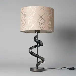 Litecraft Spiral Black Table Lamp with Mocha and Silver Shade