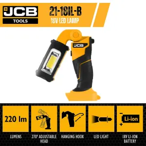 JCB 18IL-B 18V Lithium Ion Florescent 220 Lumen LED Light Pivot Torch - Bare