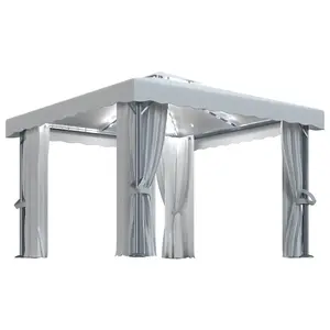 Berkfield Gazebo with Curtain&LED String Lights 3x3 m Cream White