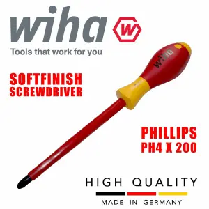 Wiha Phillips Screwdriver PH4 200mm 1000v VDE Electrician SoftFinish Grip 00850