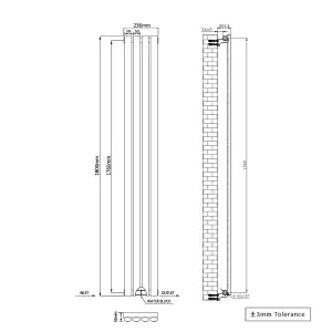 Right Radiators 1800x236mm Vertical Single Oval Column Designer Radiator White