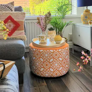 rucomfy Printed Outdoor Geo Pouffe Beanbag - Orange