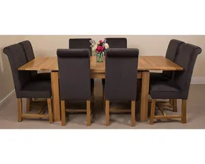 Richmond 140cm - 220cm Oak Extending Dining Table and 8 Chairs Dining Set with Washington Black Fabric Chairs