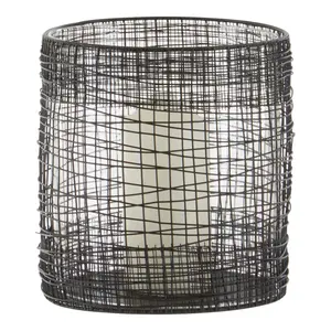 Interiors by Premier Cylindrical Black Lantern, Iron Wireframe Black Candle Holder, Indoor & Outdoor Decor with Glass Shade