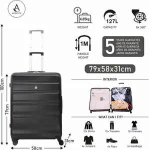 Aerolite Large 29in Lightweight Hard Shell 4 Wheel Travel Hold Checked Check in Luggage Suitcase Black