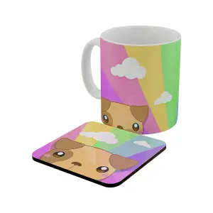 Inquisitive Creatures Kawaii Puppy Rainbow Mug & Coaster Set Multicoloured (One Size)