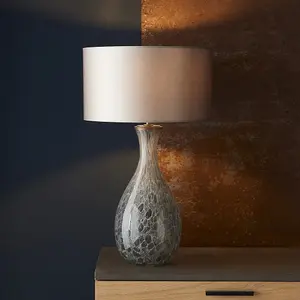 Luminosa Ortisei Table Lamp Artisan Glass & Brushed Bronze Plate