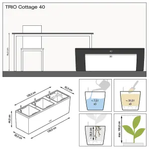 LECHUZA TRIO Cottage 40 Granite Self-watering Planter Plant Pot with Water Level Indicator H44 L130 W42 cm, 3x31L