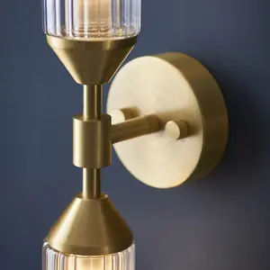 Luminosa Trieste 2 Light Wall Lamp Satin Brass Plate With Clear & Frosted Glass