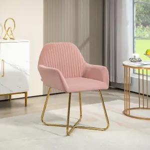 HOMCOM Modern Accent Chair Velvet-Touch Upholstered Armchair Pink