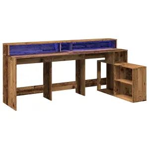 Berkfield Desk with LED Lights Old Wood 200x104x91 cm Engineered Wood