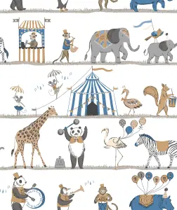 Galerie Just 4 Kids 2 Blue Grey Black Beige Circus Parade Smooth Wallpaper