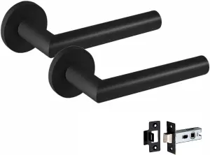 4 Pair of Mitred Design Door Handle On Round Rose Latch Door Handles 2.5" Latch Matt Black Finish  - Golden Grace