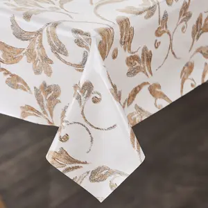 Rectangular PVC Coated Tablecloth - Waterproof Dining Table Surface Protector Cover - Measures 137 x 228cm, Gold Scroll