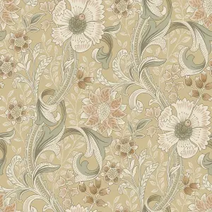 Grandeco Boutique Traditional Floral Trail PVC-free Eco Wallpaper, Neutral Yellow