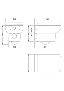 Alba Square Wall Hung Ceramic Toilet Pan & Soft Close & Seat, 400mm - Balterley