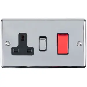 2 PACK 45A DP Oven Switch & Single 13A Switched Power Socket CHROME & White