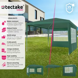 Gazebo Baraban - 3 x 3 m, with 3 side panels, weather & UV-resistant, guy ropes incl. - green