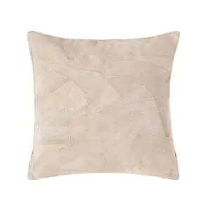 Homescapes Cream Real Leather Suede Cushion with Feather Filling