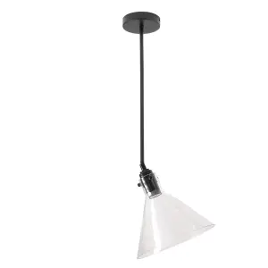 Matte Black 1 Light Pendant Ceiling Light with Clear Glass Lampshade Dia 240mm