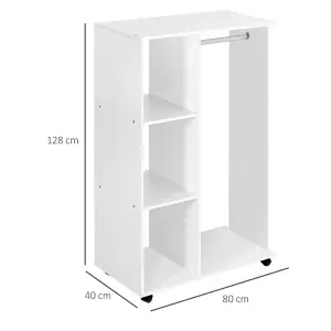 HOMCOM Rolling Open Wardrobe Hanging Rail Storage Shelves for Clothes, White